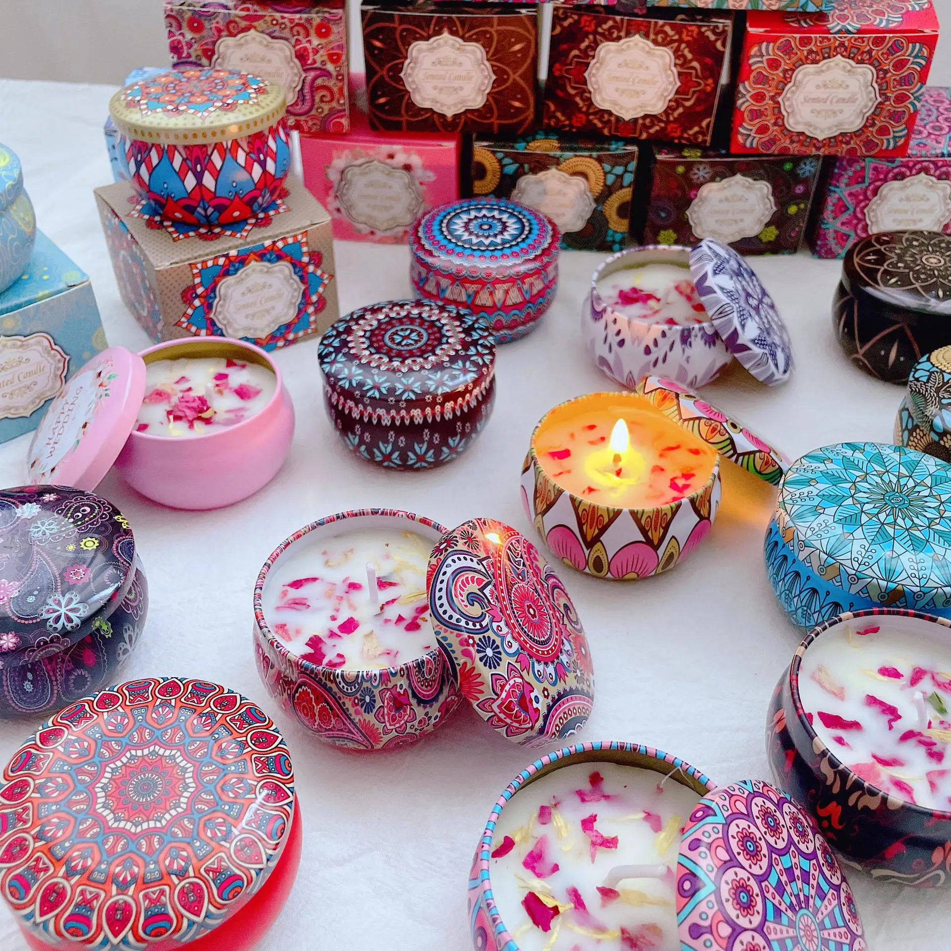 Decorative Soy Wedding Gift Set Metal Aroma 8oz candle tins with lids scented 4oz candle tins
