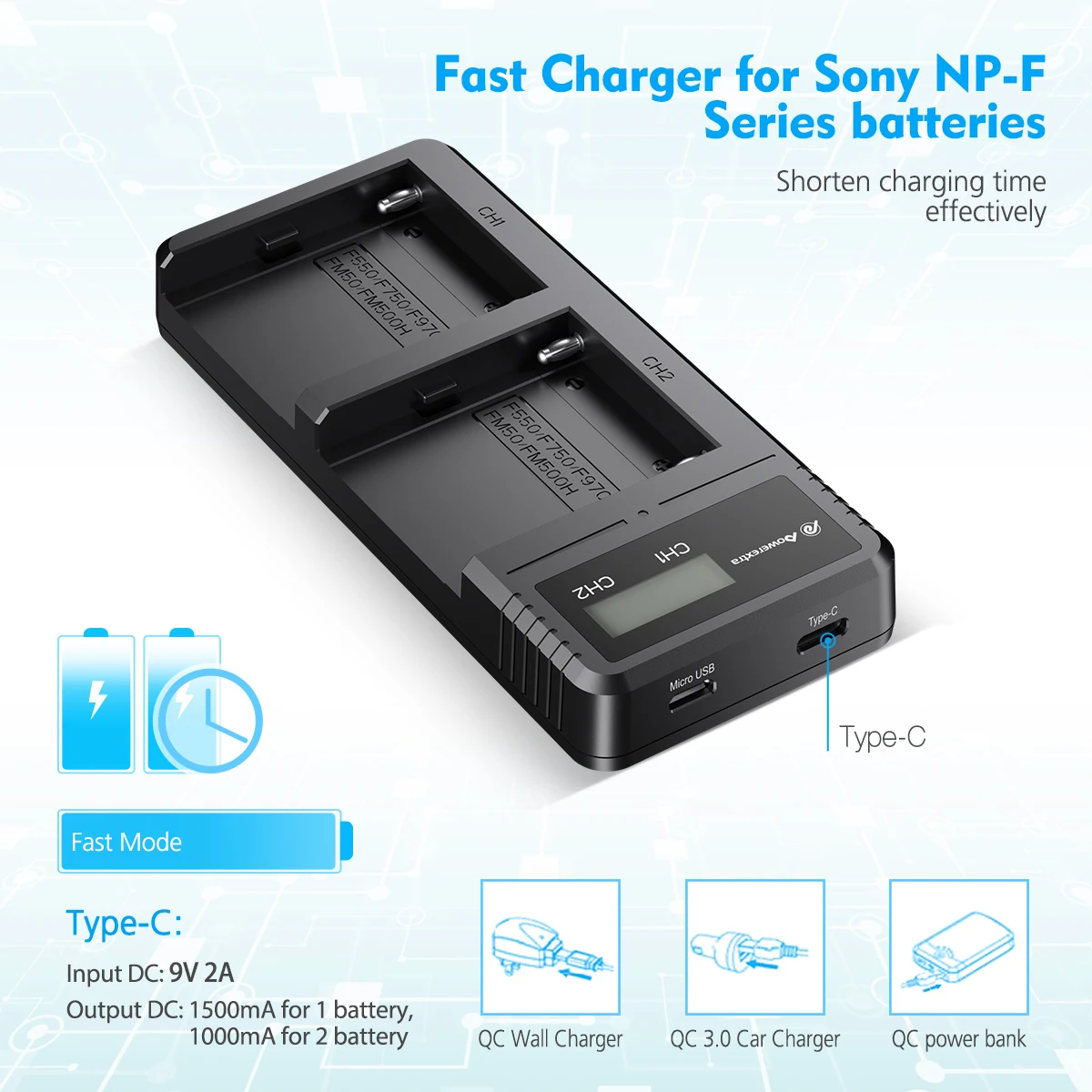 Li-ion Rechargeable 7.4V 8800mAh Digital Batteries Charger For Sony NP-F550 570 750 770 970 960 975