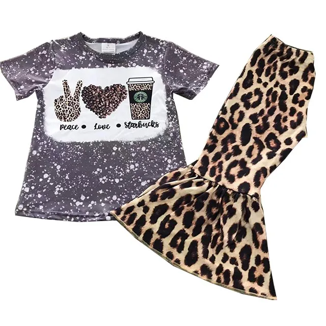 Scissorhands Starbucks Leopard Print Bell bottoms set   kids boutique clothing set