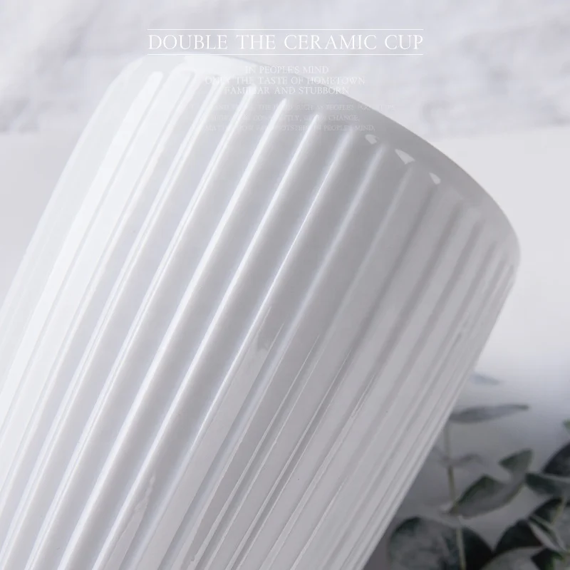 White ceramic coffee mug Relief vertical stripe cup white wine glass custom LOGO soup cup milk cup without handle