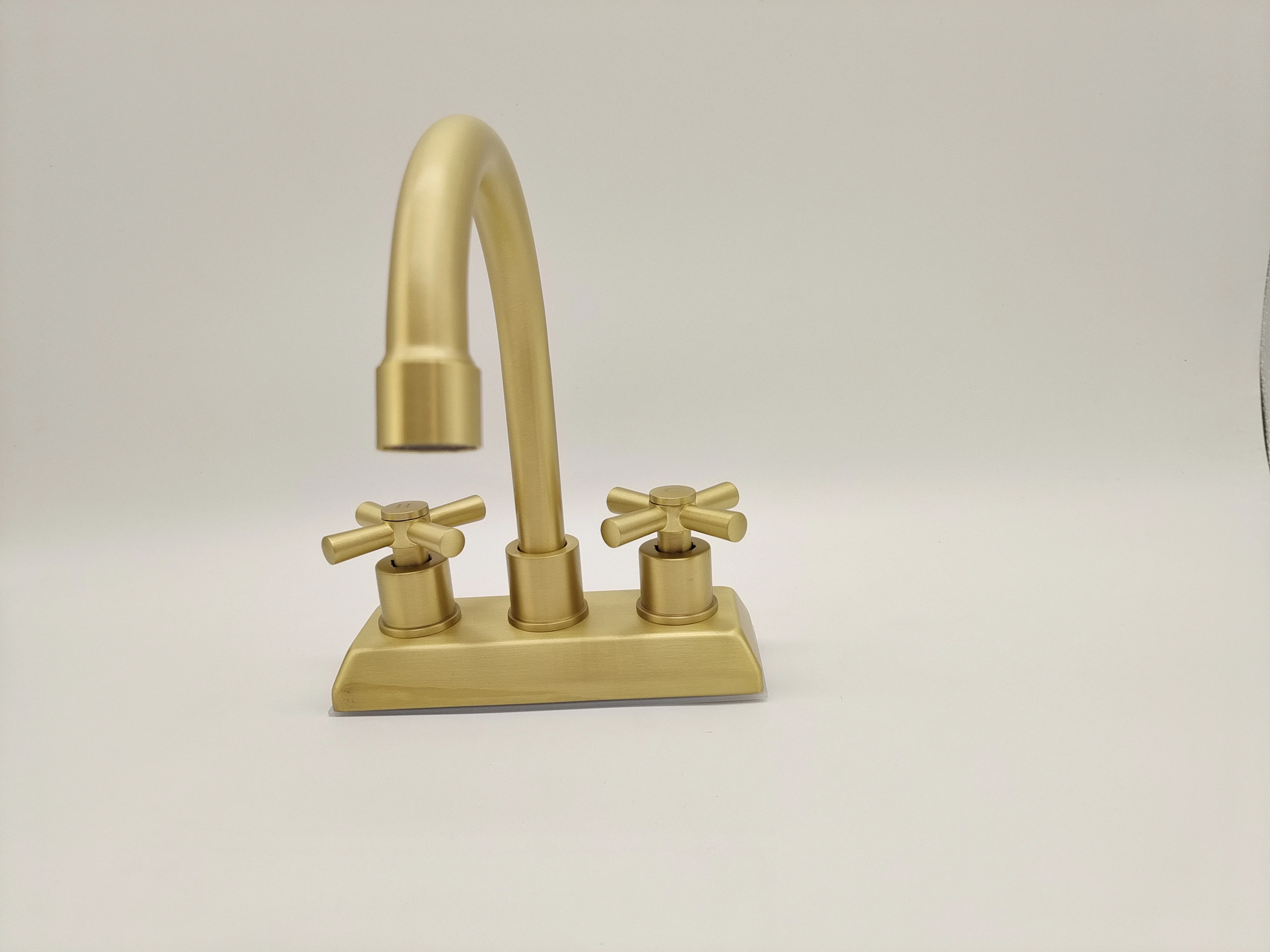 High Quality Economic Brushed Gold Four Inch Mixers Bridge Proboscis Basin Taps Kitchen Modern Contemporary Ceramic Kitchen Sink