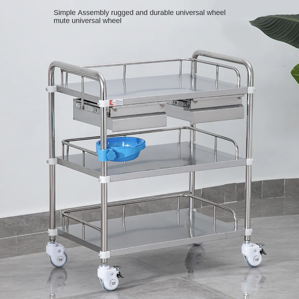 Wholesale stainless steel  instrument trolley assembled medicine cart hospital medical trolley cart with wheel