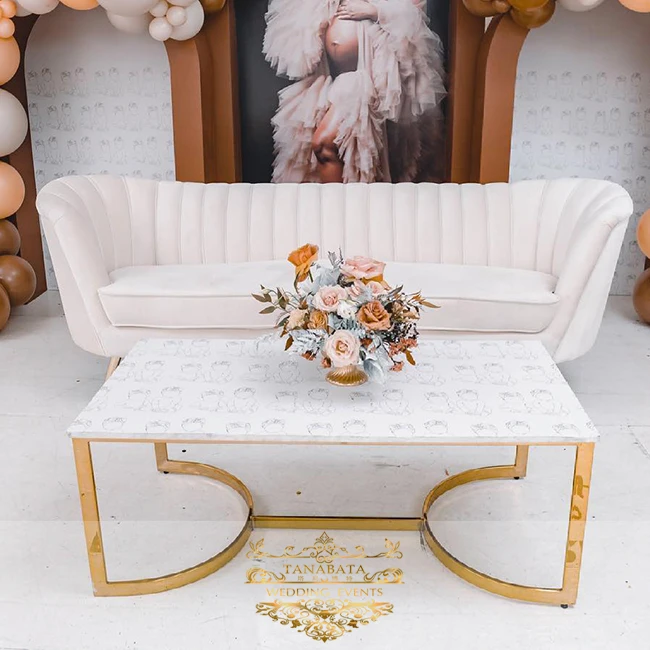 luxury 2 seats gold stainless steel leg soft wedding sofa chair bride and groom