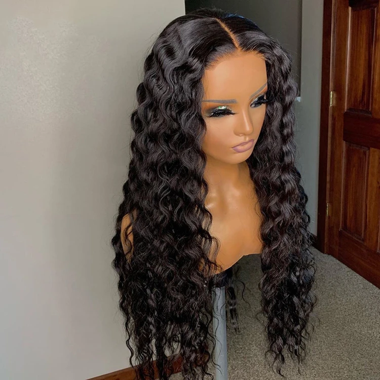 Swiss Lace Deep Wave Remy Brazilian Human Hair Natural Color Pre Plucked Lace Front Wigs