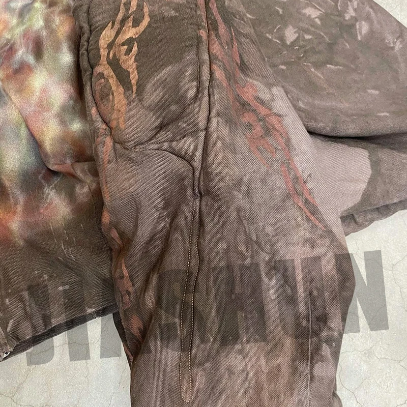 Custom Over Digital Printed Streetwear Oversized Zip up Coat Black Lightweight Winter Goose Down Cotton Canvas Jacket for Men