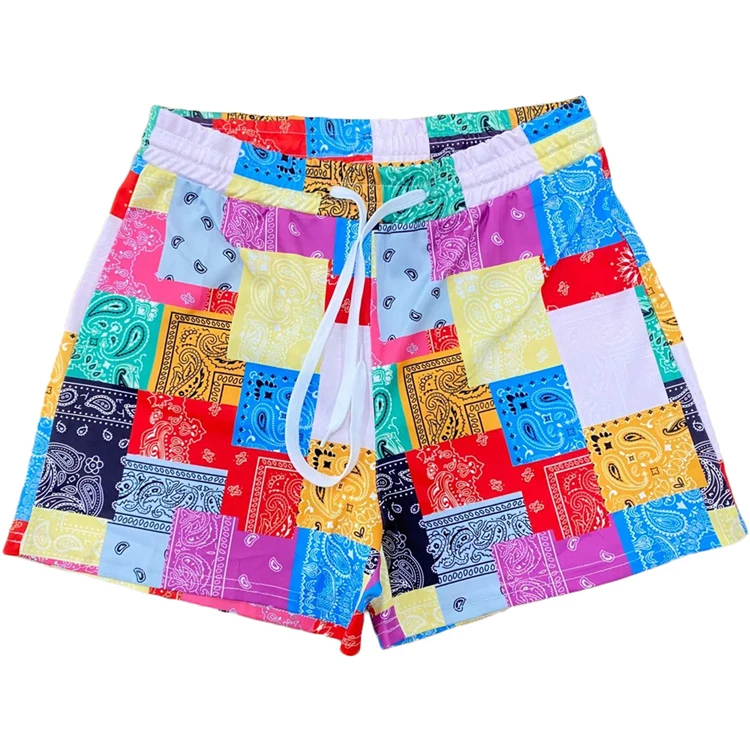
Wholesale Plus Size Summer Women Paisley Drawstring Patchwork Bandana Loose Lounge Woman Beach Pants Trousers Shorts Pants Woman 