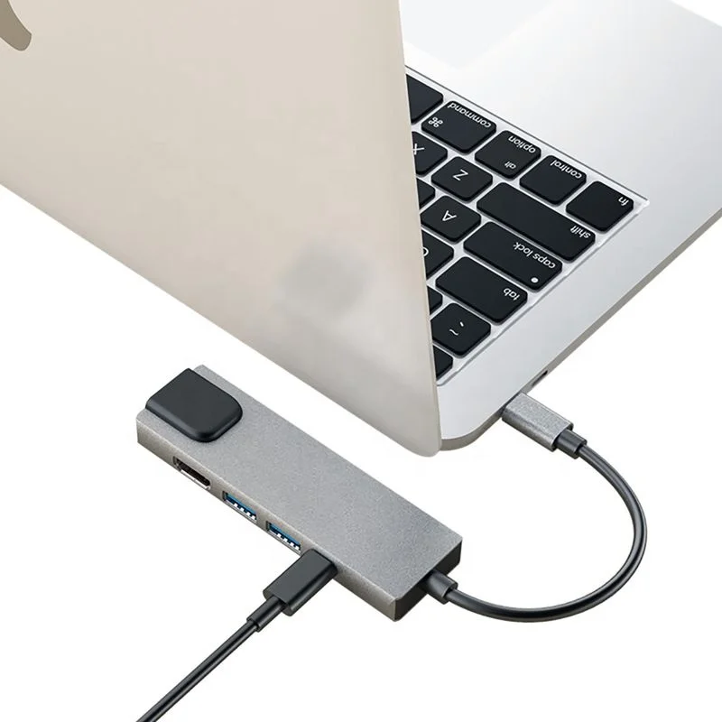 5 in 1 type c hub Adapter with1000M RJ-45 Gigabit Ethernet Port 4k Output 2 USB 3.0 Ports USB C Power Delivery