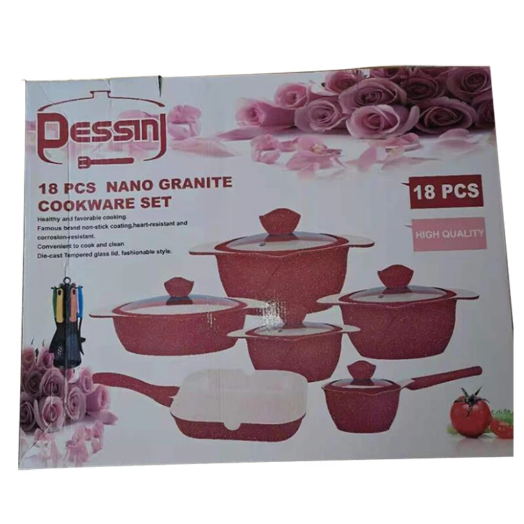 NEW 2021 Food grade dessini 18pcs die-casting aluminium nonstick kitchenware granit marble cookware cook pot 18 set