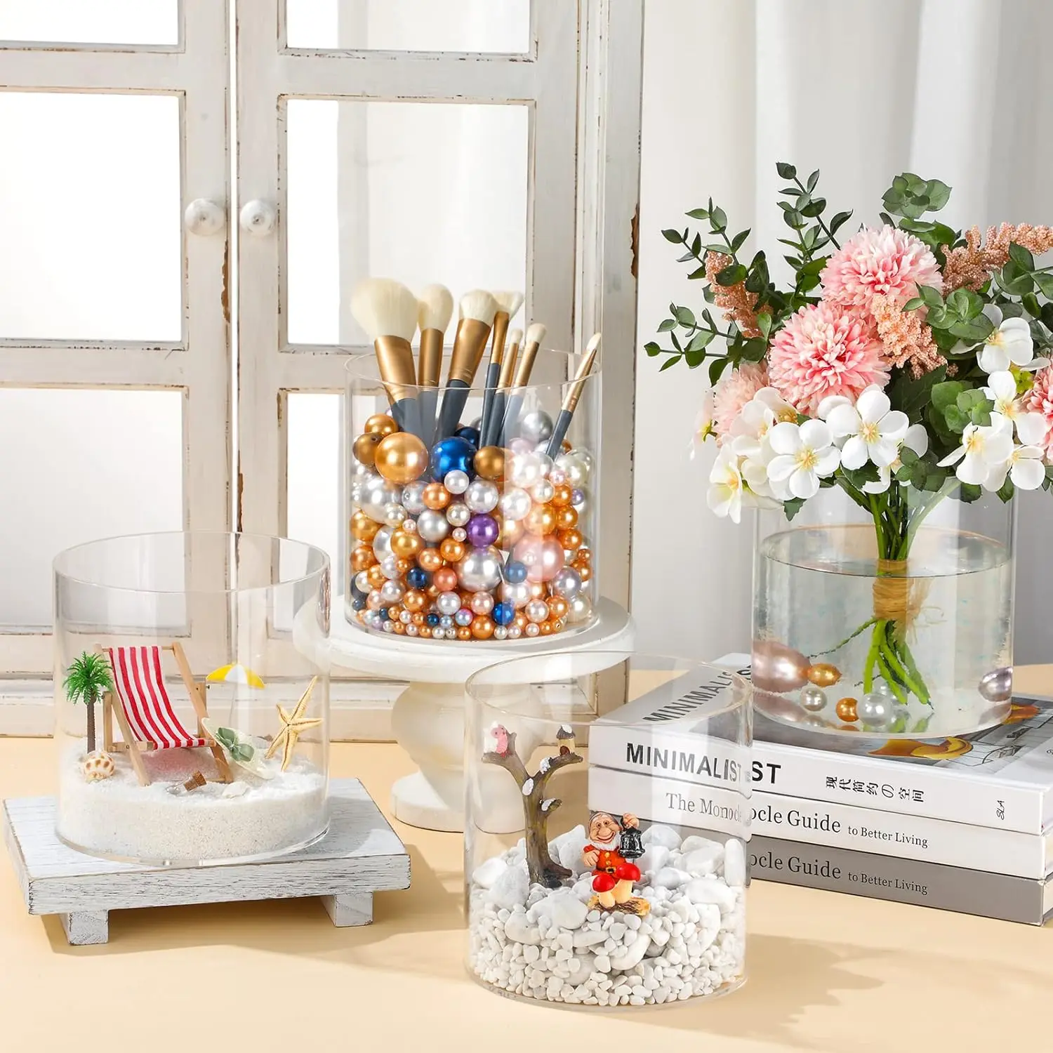 Amazing Modern Table plastic Round Crystal Cylinder Clear Acrylic Flower Vase for Wedding Flowers Decorations Home Table Office