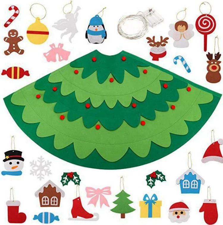 free sample big stock 2023 funny 3D DIY felt christmas tree with LED string lights