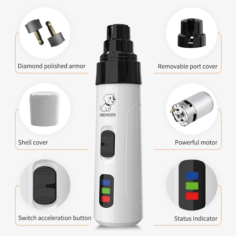 New Product Ideas 2022 Rechargeable Portable Low Noise Led Durable Cat Nails Grind Dog Pet Nail Grinder