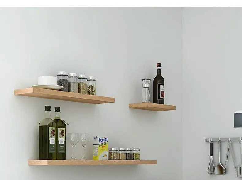 Home Decor Natural Solid Wood Floating Wall Decor Storage Shelf