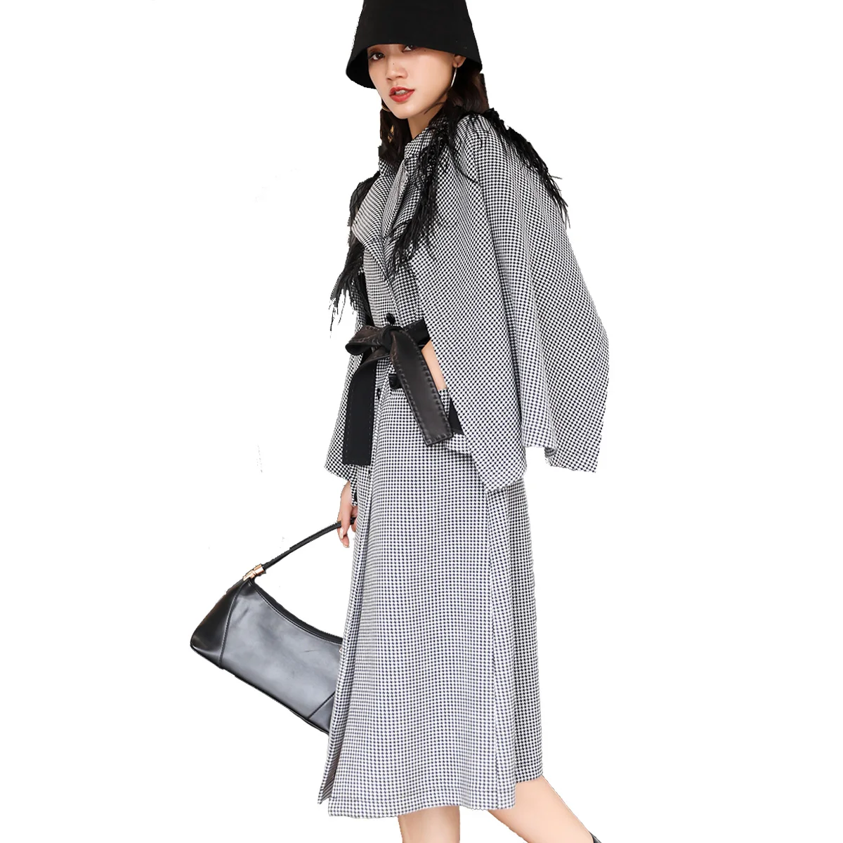 Plaid and Tassel series OEM high-quality hand-made cashmere & woolen overcoats custom Factory