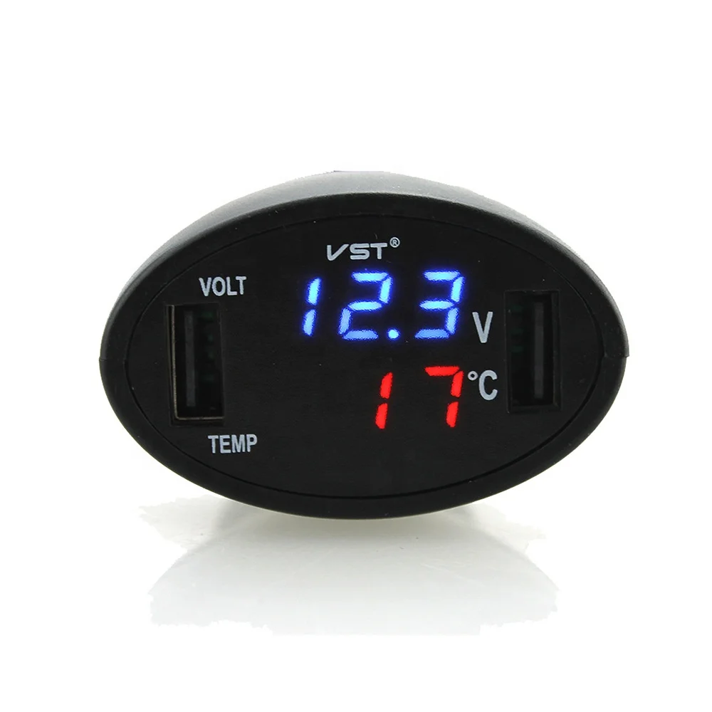 Car Digital LED Thermometer Voltmeter Auto USB Charger Battery Monitor Temperature Gauge L15  Car Digital LED Thermometer Voltme