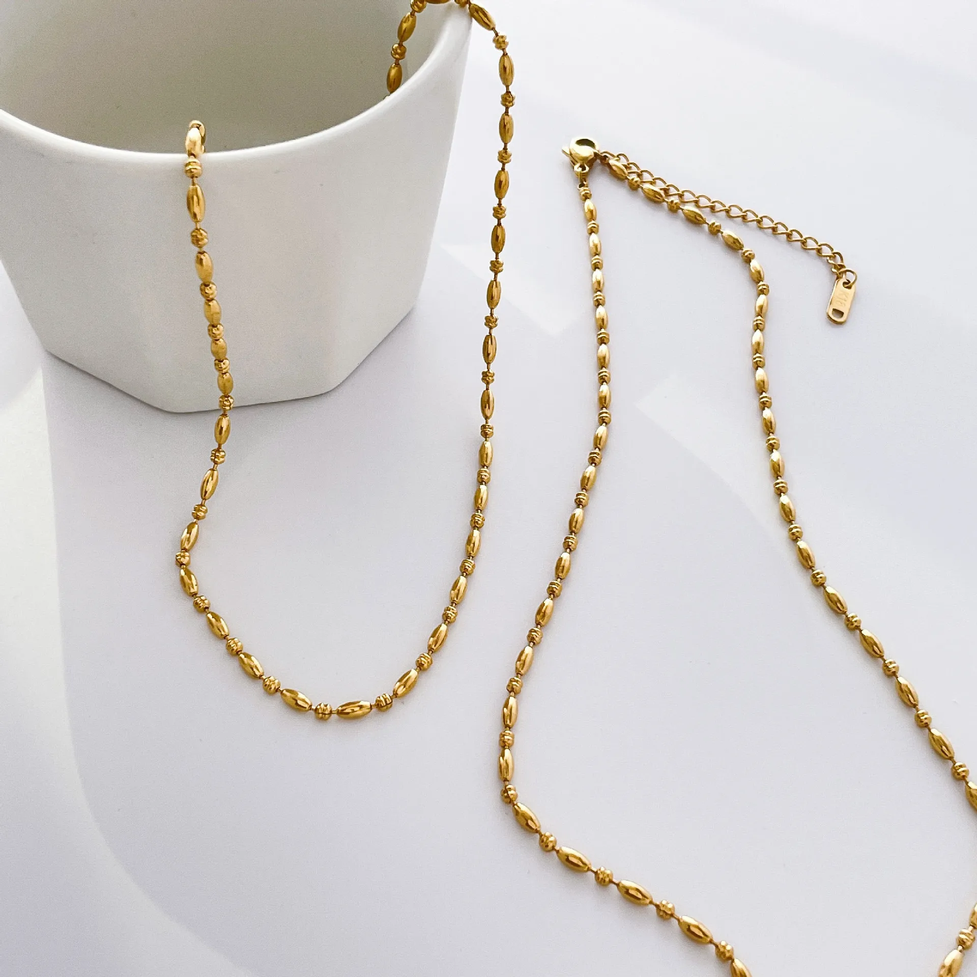 Beaded Necklace Bracelet Anklets Stainless Steel Jewelry Sets for Women ensemble de collier pour femme en acier inoxydable