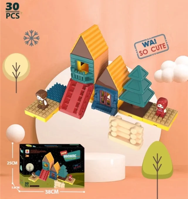 Children educational magnetic Tiles construction building blocks set realistic builds STEM creative toy