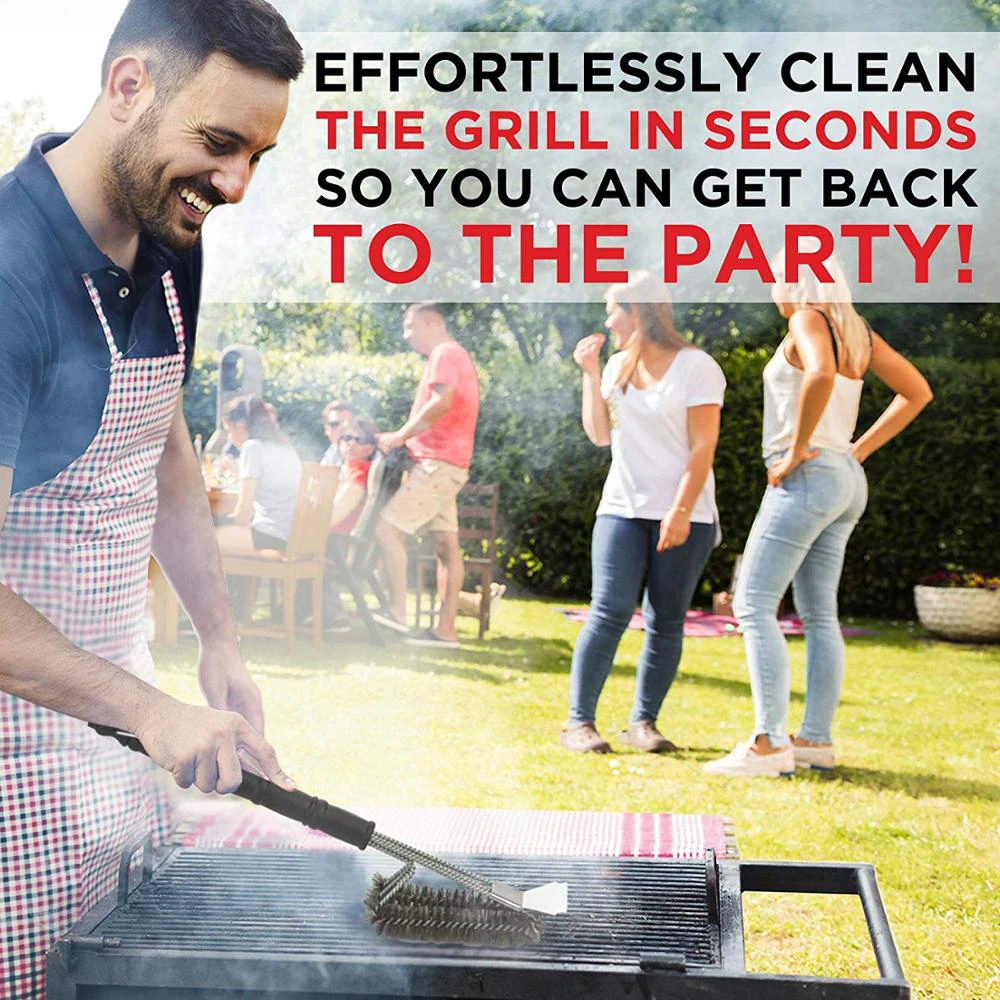 Barbecue Accessories Stainless Steel BBQ Grill Cleaning Brush Barbecue Grill Brush with Scraper