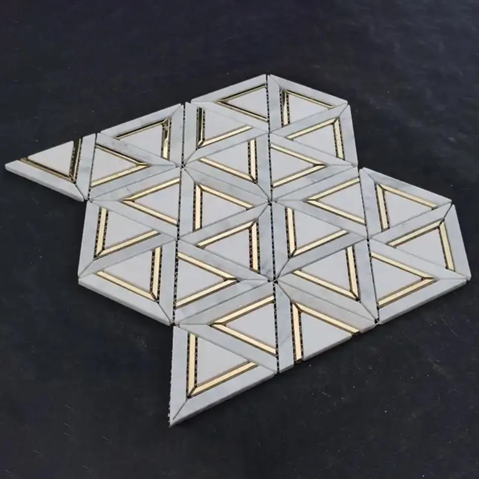 Плитка Backsplash в елочку мраморная мозаика белый каррарский внутренний Настенный декор белое золото 300X300 мм CN;GUA