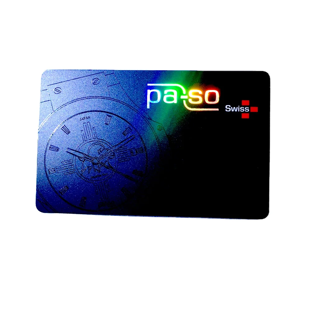 Customize spot uv printing black warranty cards embossed number credit card holographic foil plastic NFC business card with chip