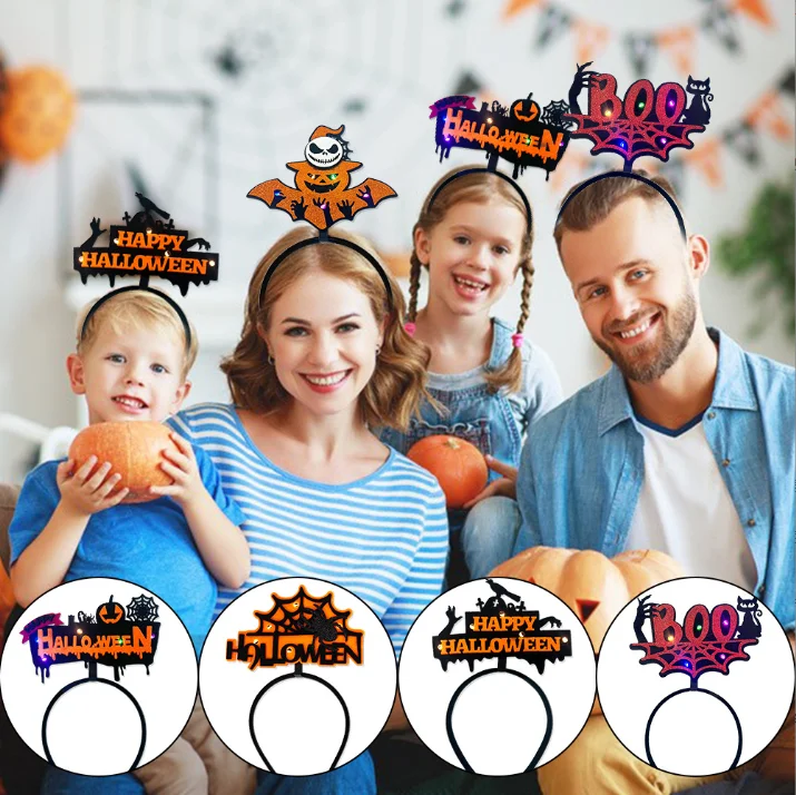 2024 New Halloween Hair Hoop Luminous Party Decoration Bat Headband with lights
