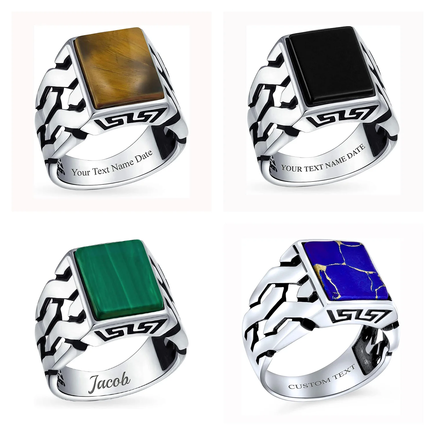 Luxury Custom 925 Sterling Silver Eagle Design Heavy Jewelry Oval Black Solid Stone Gemstone Men Zircon Ring