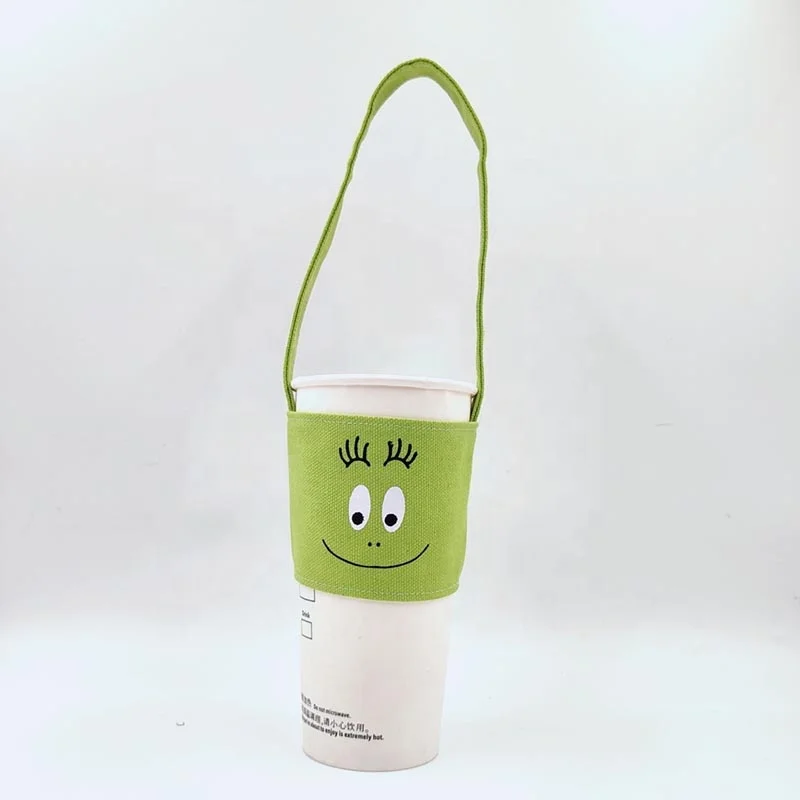 Eco-Friendly logo print Beverage small mug wrap cotton cup holder sleeve bags