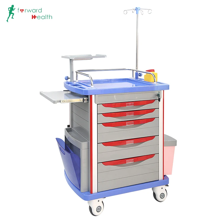 
Factory Price Hospital clinic cart movable medicine transfusion ABS emergency trolley 