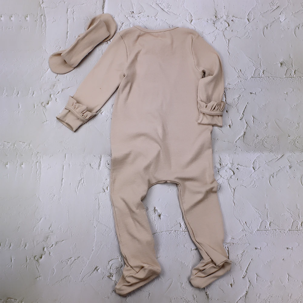 Wholesale jumpsuits Long Sleeve pajamas bamboo jumpsuits playsuits bodysuits clothes baby zip romper with headband