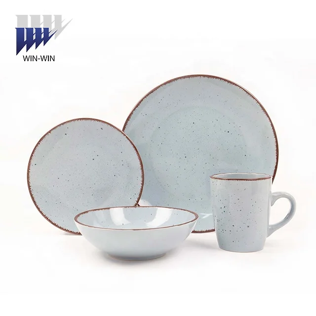 Blue color brown hot sale 16pcs stoneware dinnerware sets for hotel restaurant hot sale cookware dinnerware sets