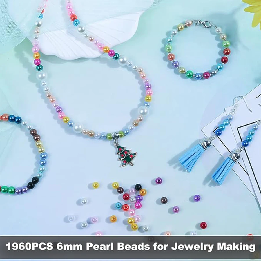 1960Pcs 6mm Multi-Colored Loose Beads 28 Kinds of Colored Pearls for Jewelry Making-Bracelets Necklaces Earrings