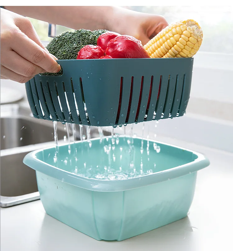 Plastic sink drain wash basin kitchen fruit vegetable washing drying storage basket drain basket