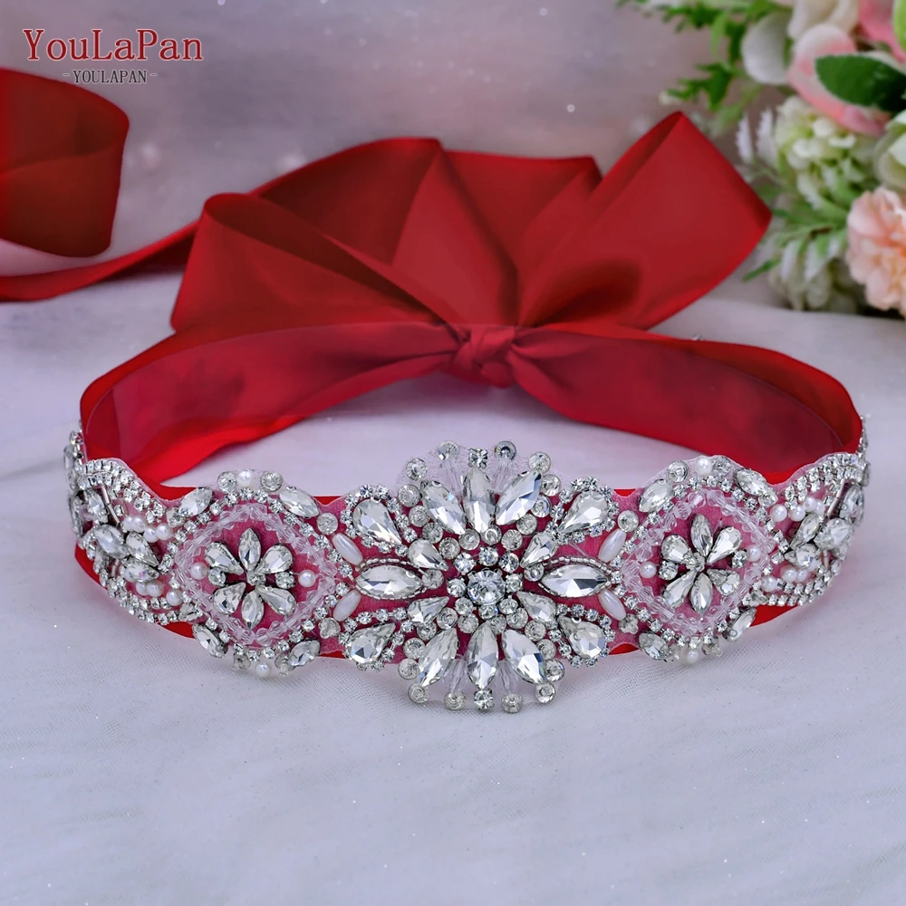 YouLaPan S433 European and American Popular Wedding Belt Silver Rhinestone Crystal Applique Waist Decoration Bridal Ribbon Belt