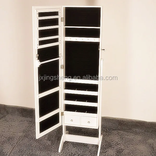 Black home furniture wood jewelry cabinet with standing mirror