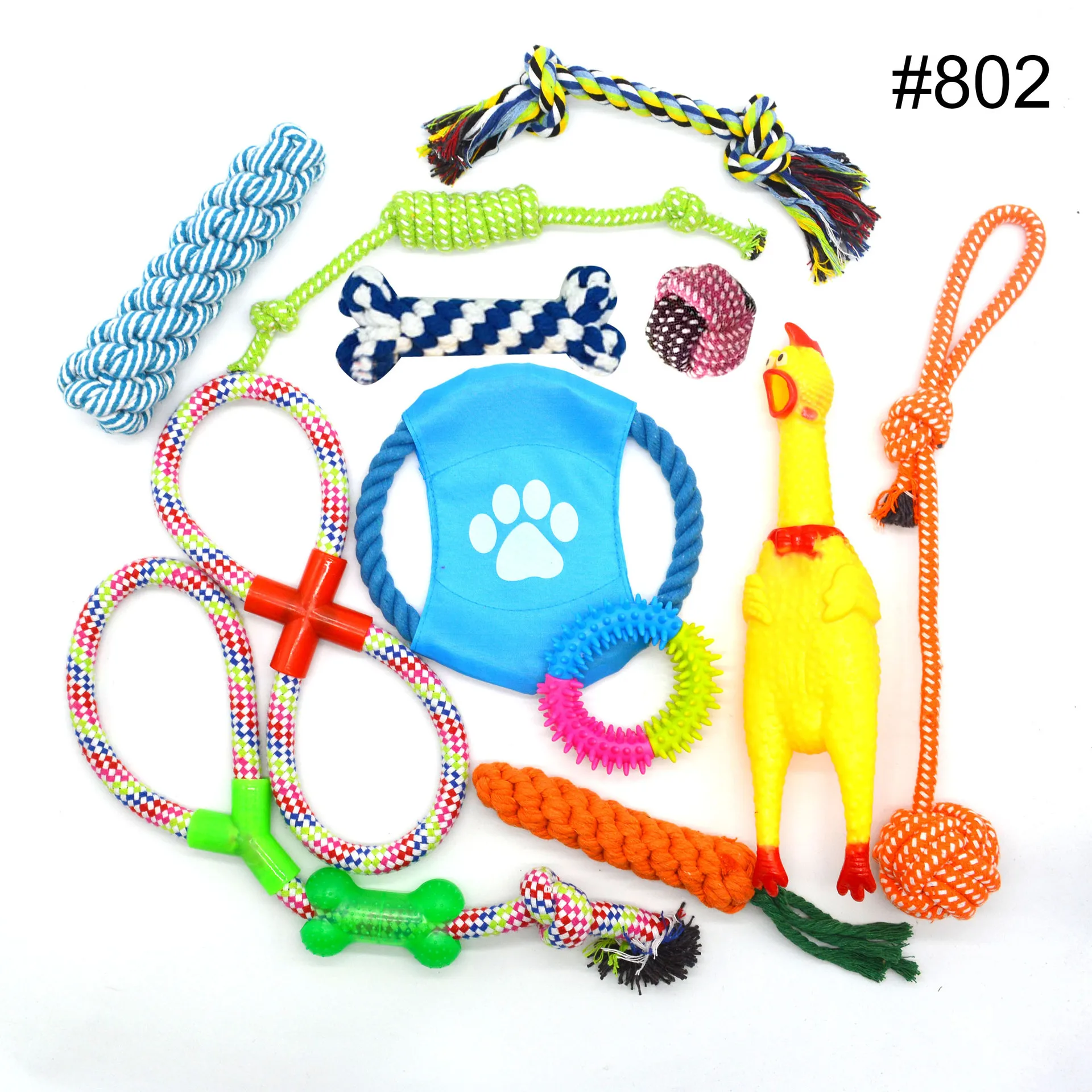 Wholesale Pet Gnawing Chew Squeaky Molar Chicken Ball Toy Set Pet Dog Cotton Rope Toys Set