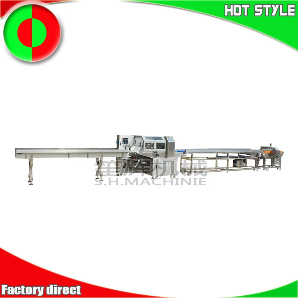 Automatic supermarket fresh vegetable packing machine metal detector large food pouch flow horizontal packaging processing line
