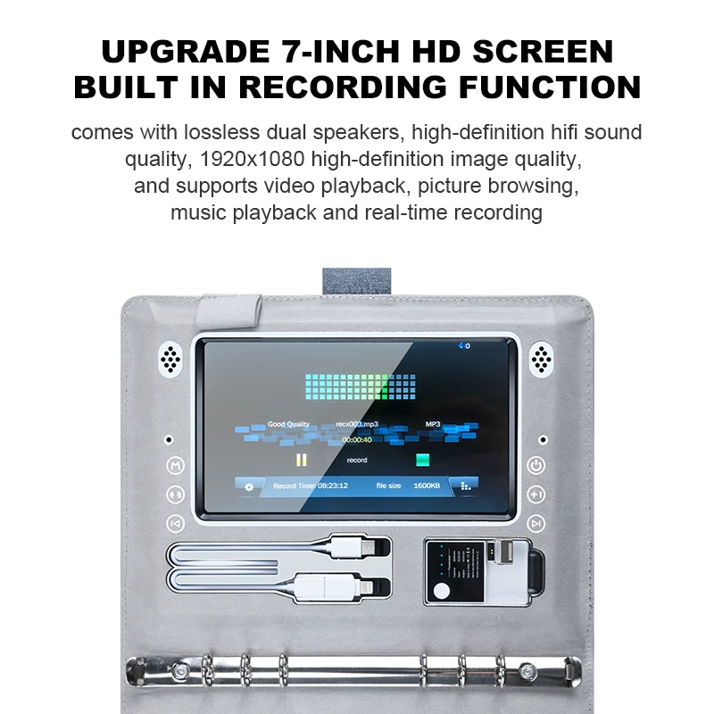 Custom A5 7 inch Screen MP4 Display Notebook Gifts Set Power Bank Smart Notebook Leather Magnetic Snap Business Smart Notepad