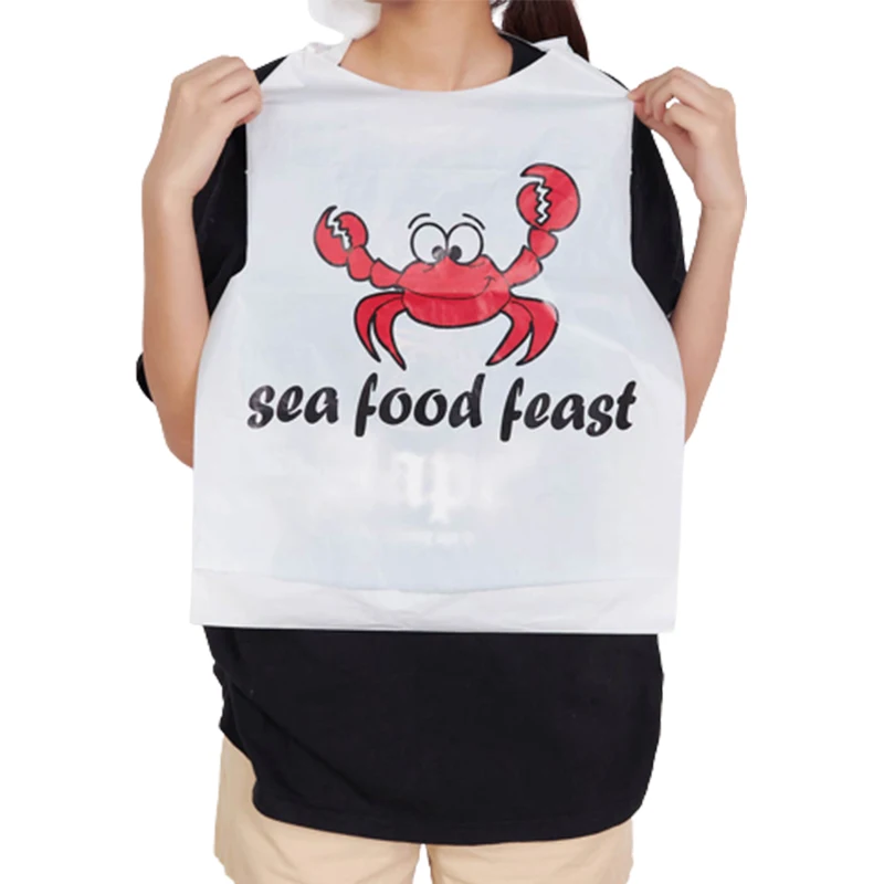 Custom Print Biodegradable Eco Waterproof Restaurant Adult Disposable Plastic Seafood Bibs Lobster Adult Bibs For Restaurant