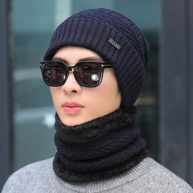 Wholesale High Quality Winter Men and Women Korean Wool Knitted Beanie Hat winter warm hat scarf set