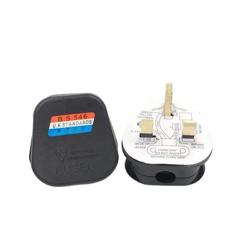 wholesale BS UK type G wiring electrical plug 3 pins with 13A fused black power industrial plug top