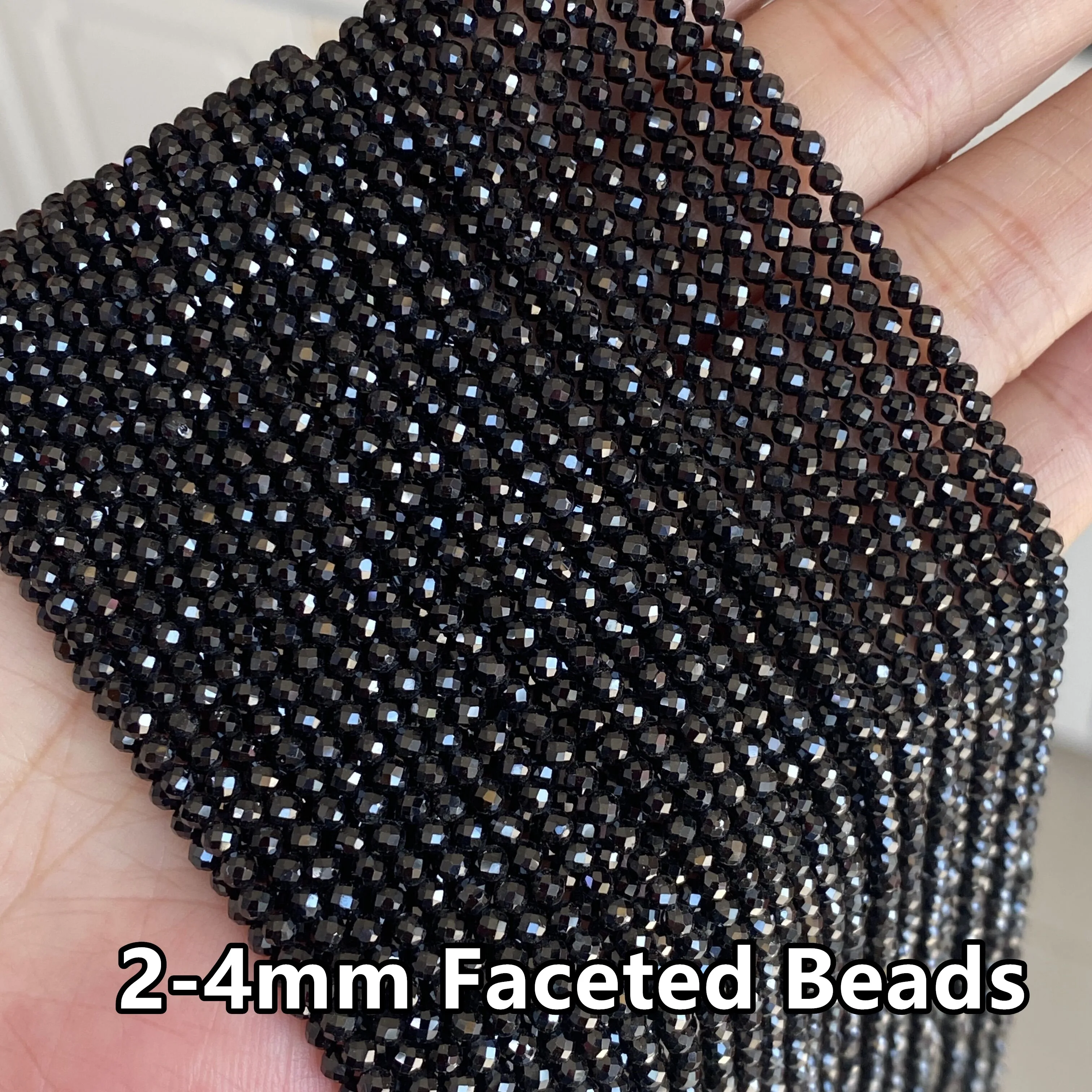 Natural Stone 2mm 3mm 4mm Faceted Cutting Loose Round Black Spinel Beads for Jewelry Making