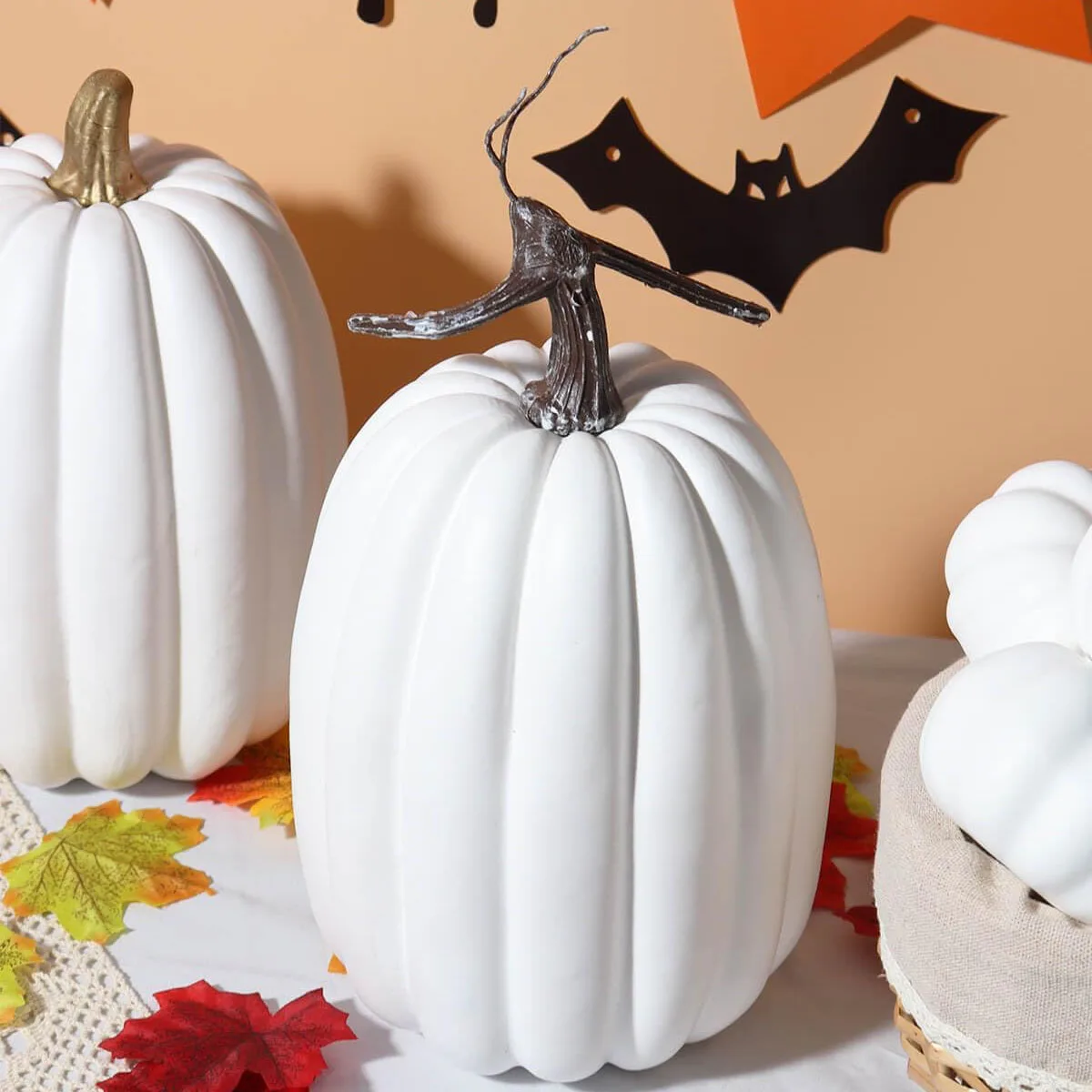 8.5 Inch Large Pumpkins for Decorating - 2PCS Big White Foam Decorative Pumpkins for Fall Decor,