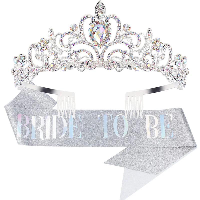 Bride To Be Sash Tiara Kit Rose Gold Bachelorette Party Decor Crown For Bride Crystal Crown And Glitter Bride Sash For Wedding