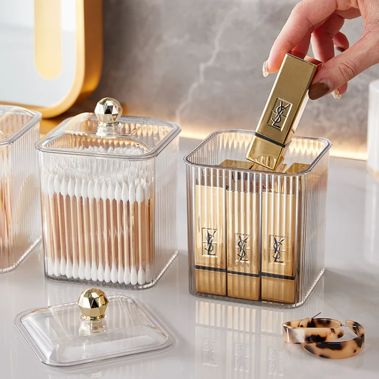 Light Luxury Makeup Storage Box Transparent Dust-proof Cotton Swab Case With Round Shape Lipstick Remover Combining Plastic