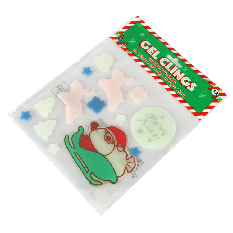 Wholesale Custom Holiday style Christmas Jelly Window Decoration Gel Clings Sticker