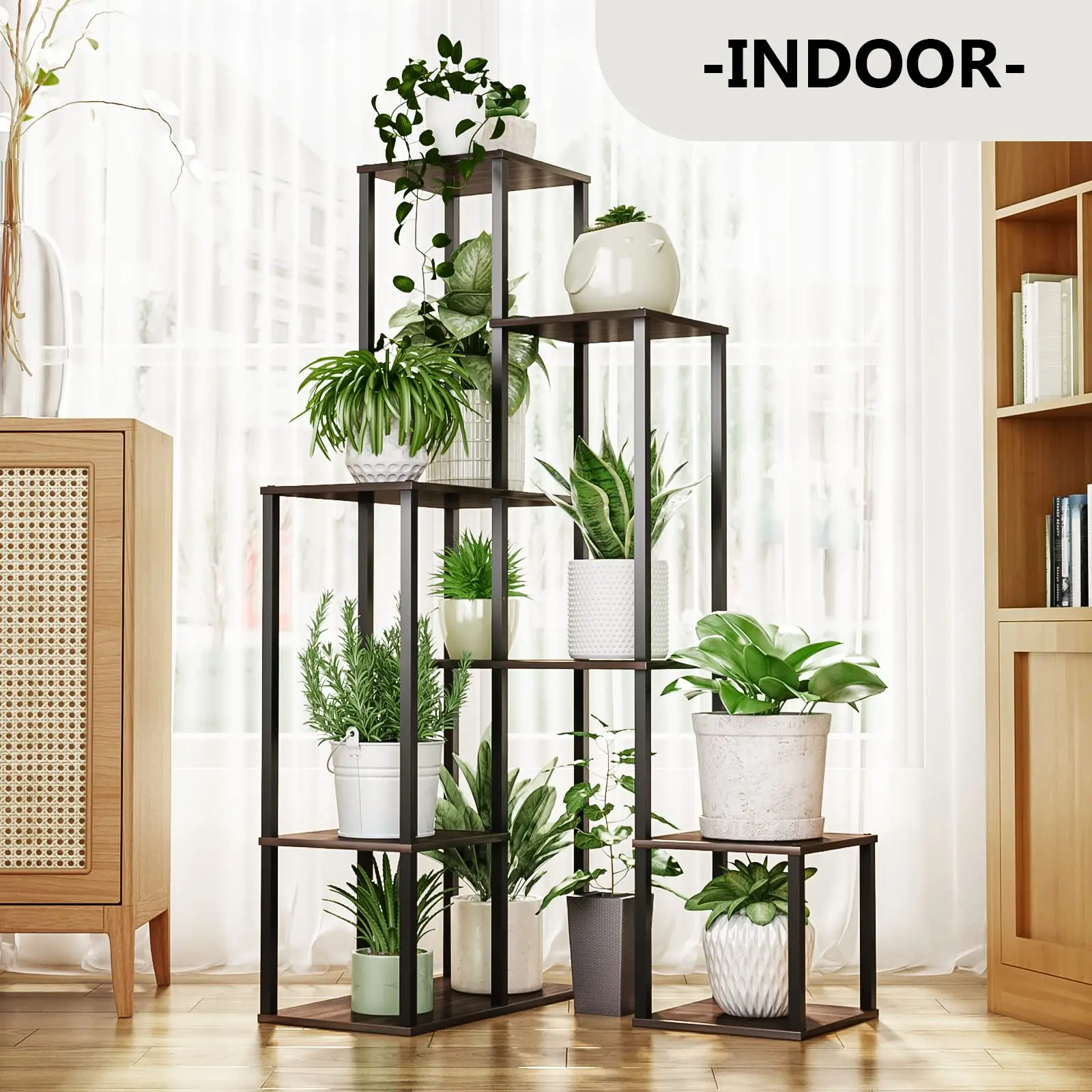 Garden Balcony Patio Window Living Room Indoor Plant Shelf Metal Black Plant Stands Flower Corner Plant Stand