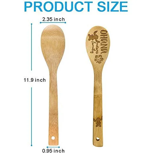Bamboo Spoons for Cooking Cartoon Lilo and Stitch Slotted Kitchen Burned Utensils Fun Gift for Family 5 Pieces Utensil Set