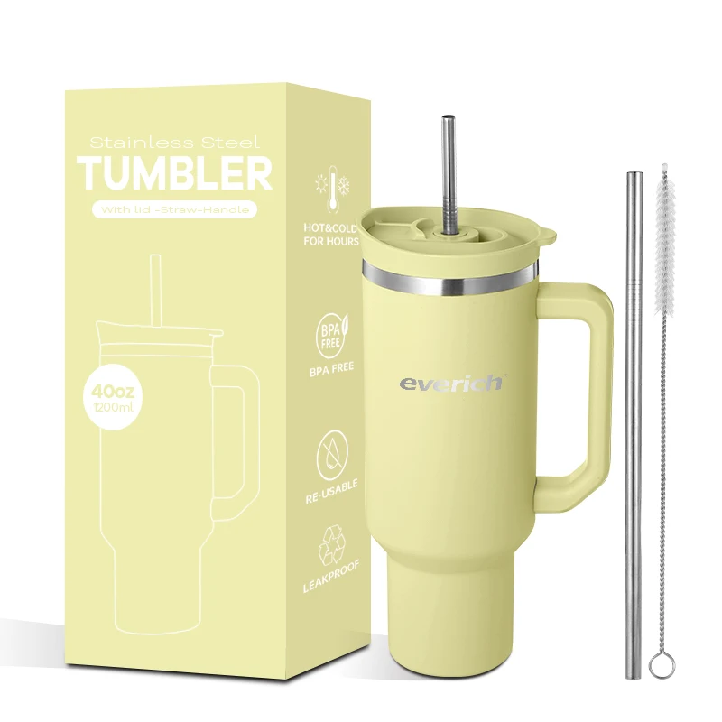 40oz Tumbler with Handle and Straw Lid Reusable Everich Insulated Stainless Steel Custom Travel Car 40 oz tumbler with straw