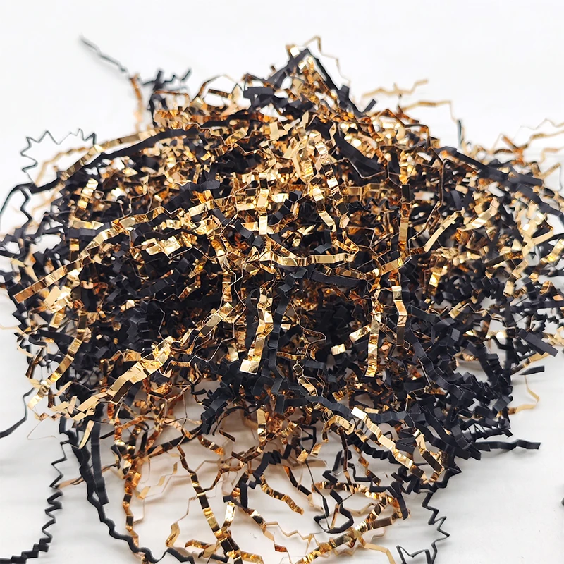Customized color Packaging Shipping Champaign Gold Black Crinkle Cut Lafite Confetti Shredded Paper for Box Filling Decoration