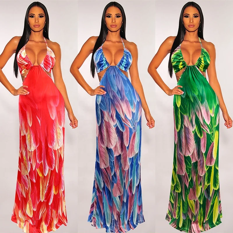 Wholesale Ladies Costume Women Long Halter Maxi Dress Bodycon Casual Bohemian Maxi Dresses Sundress