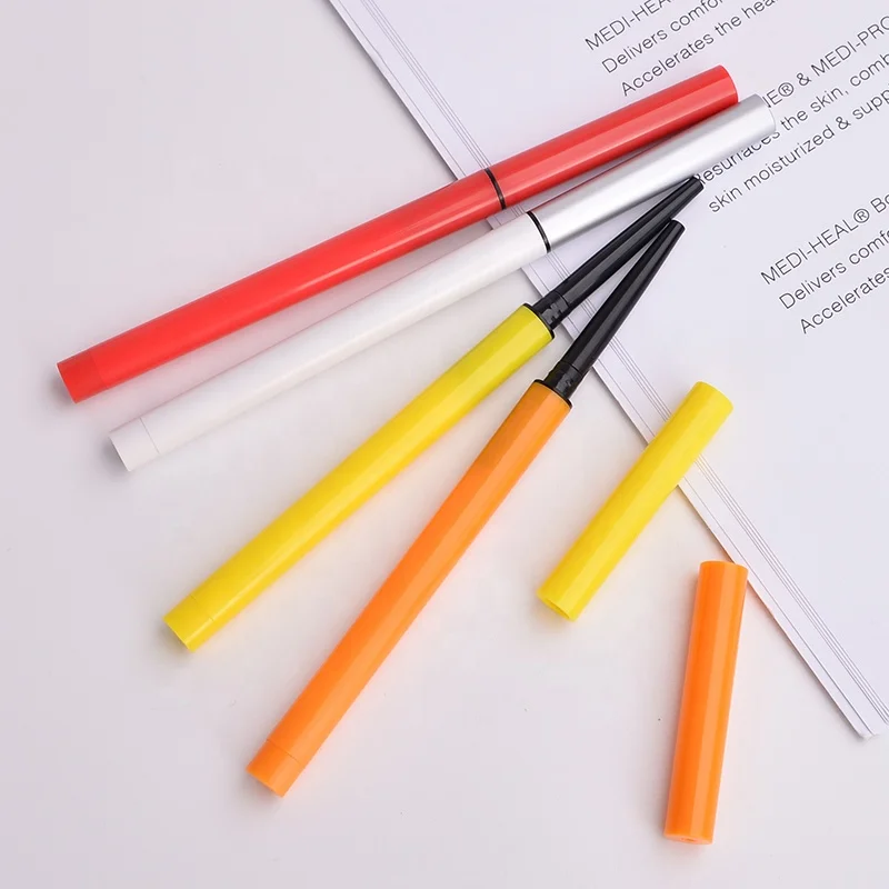 Plastic Cosmetic Container Slim Silver Eyebrow Pen Packaging No Logo Brow Pencil Tube with Brush